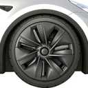 19 Inch Wheel Covers for Tesla Model Y 2021-2024, Hubcaps Compatible with Tesla Model Y Rim Protector Replacement, Quick Installation, 4 Pcs Matte Black