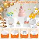 6 Pcs White Acrylic Buffet Risers with Mini Sign and Maker, Food Display Stands for Buffet Table Party Catering Dessert Jewelry Collectibles,Nesting Cube Boxes with Hollow Bottoms (8",7",6",5",4",4")