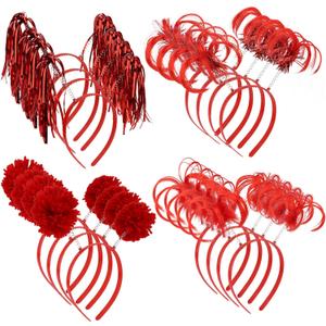 COCIDE 16Pcs Pom Pom Headbands Party Headbands Tinsel Wrapped Ponytails Headbopper Headwear for Birthday Festival (Red)