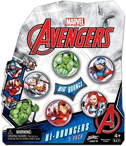 JA-RU Marvel Avengers Bouncy Superballs Super Hi Bounce 1.2" (Pack of 1, Count of 5 Balls) Hulk, Thor, Cap America & Friends Fidget Balls Small Toys for Kids Prize Giveaways Gift Birthday Supplies B-6805-1