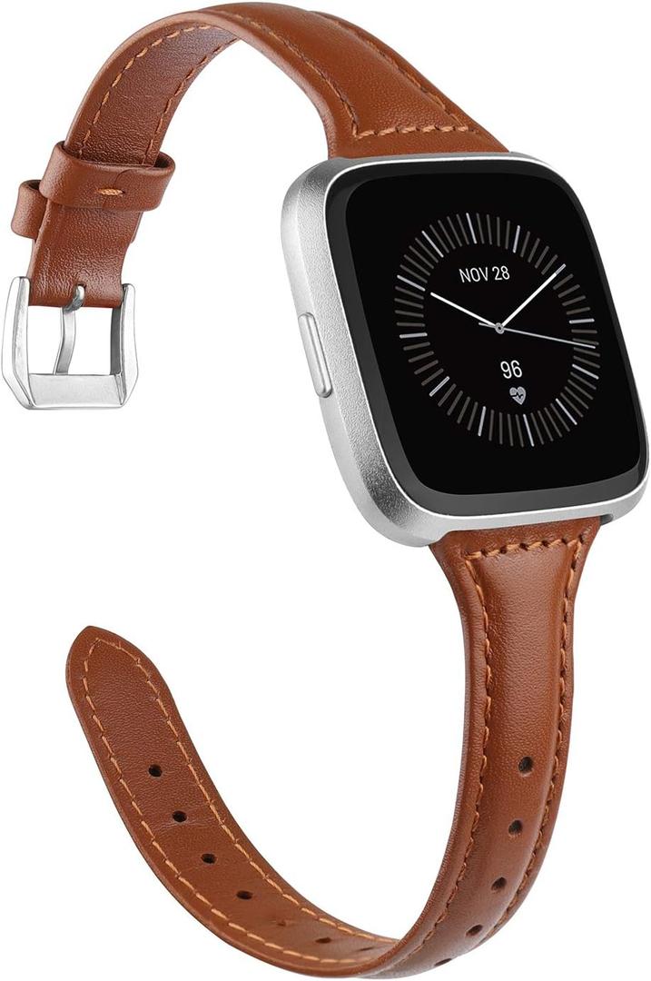 TOYOUTHS Leather Strap Compatible with Fitbit Versa/Versa 2 Watch Bands Women Men Slim Genuine Leather Wristbands Replacement for Versa Lite/Versa 2 Special Edition Classic Accessorie Multi Colors (Saddle Brown)