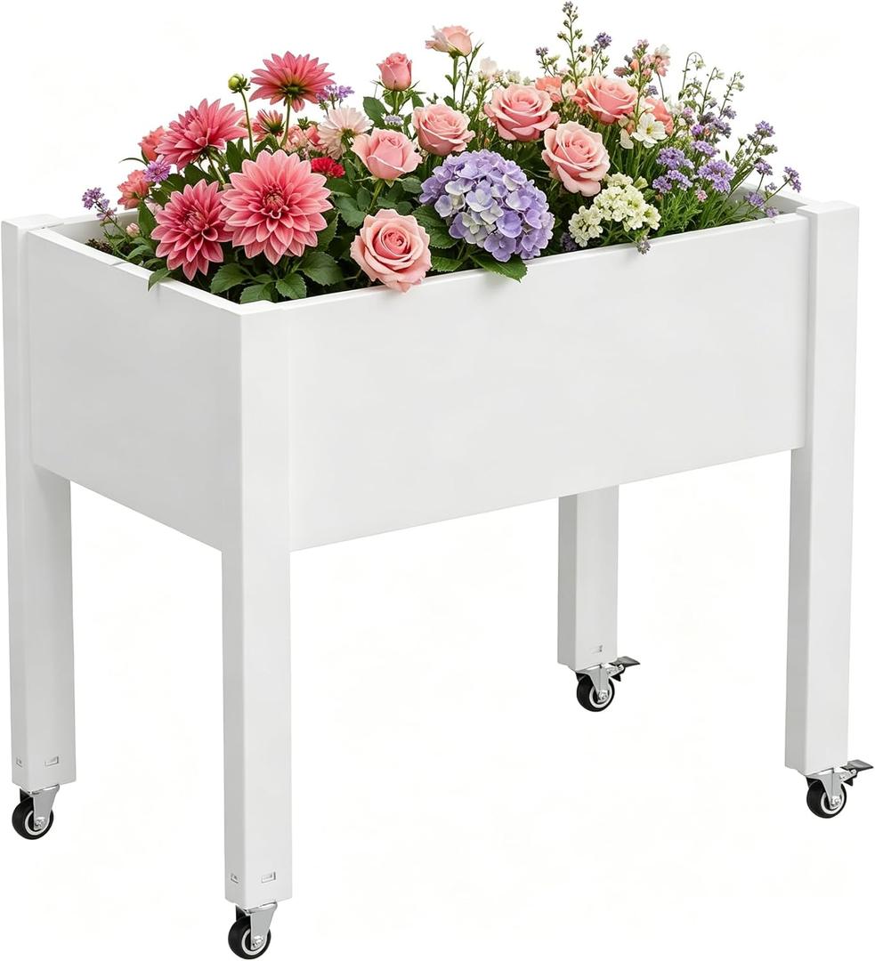 Miory Raised Garden Bed with Wheels, Mobile Raised Planter, Elevated Garden Bed with Water Level Monitor and Drainage System, Planter Box for Garden Outdoor Patio Balcony