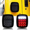 2 Pack Universal Smoked Square Combo 16 LED Signal Tail Light Flatbed Truck Brake Stop Turn Tail Light Reverse Light for Wrangler CJ TJ YJ Tail Light 12V(Smoke Lens)