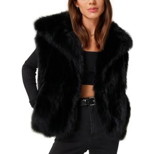 Flygo Womens Faux Fur Vest Fuzzy Lapel Collar Sleeveless Jackets Winter Warm Fluffy Open Front Shaggy Outerwear Vests (Medium, Black)