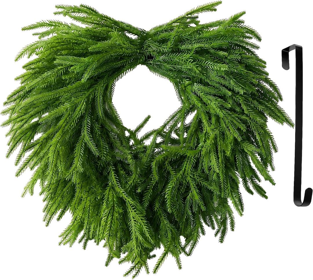 24 Inch Heart Shaped Norfolk Pine Wreath with 15 Inch Black Hanger