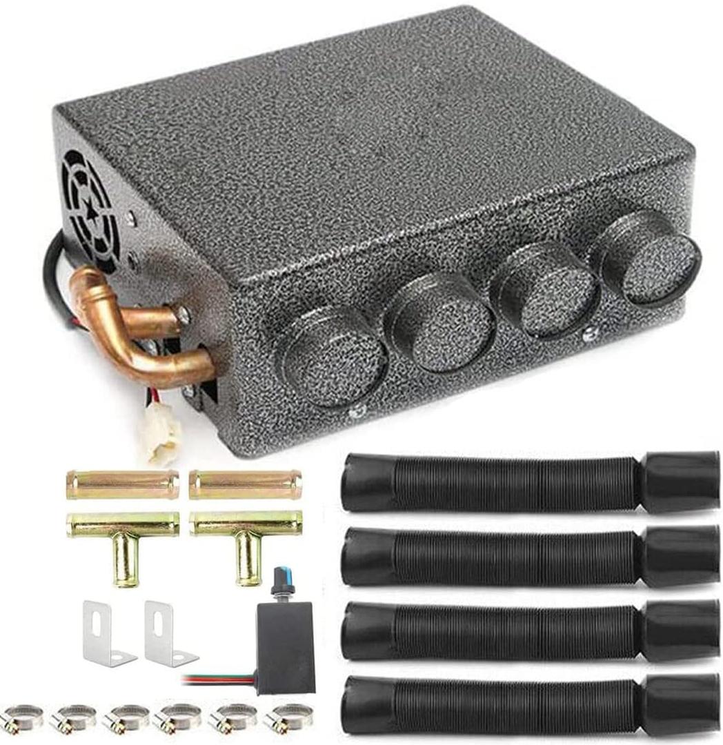 Universal 12V Dual blower Iron Compact Heater 4 Vents with Speed Switch Cab Auxiliary Heater Assembly Windscreen Demister Defroster