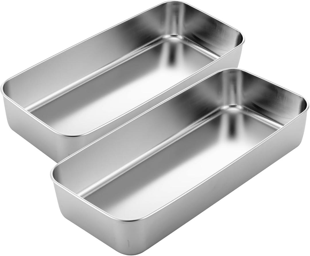 Set of 2 Large Stainless Steel Bread Loaf Pan 13" x 5" Rectangle Nonstick Baking Pan Sheet Bakeware for Fish Cakes Breads Casseroles Vegetables Dishwasher Safe, Classic Style