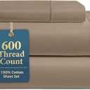 LANE LINEN 100% Cotton Sheets Set - 600 Thread Count Premium Sateen Weave for Extra Gentle Feel On Skin - Cooling Sheets for a Deep Sleep - 15'' Deep Pocket for Snug Fit to Your Mattress - Taupe (Twin XL)