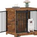 27.2" Dog Crate Furniture with Barn Door, Heavy Duty Dog Kennel Indoor with 2 Doors, Wooden Pet Cage End Table for Small Medium Dogs up to 22 lb, Anti-Chew Anti-Escape, Rustic Brown DFC84301B