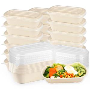 Cheardia 50 Pack Take Out Food Containers with PP Lid, 23 oz Disposable Cardboard Meal Prep Containers Bagasse Paper Bowls Soup Serving Bowls for Salad, Leftovers