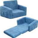 Toddler Couch for Kids  2-in-1 Fold Out Sofa and Lounger, Soft Flannel Convertible Chair, Flip Open Kids Couch (Blue) (Small)