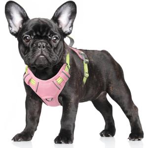 BARKBAY No Pull Dog Harness Large Reflective Dog Harness with Front Clip and Easy Control Handle for Walking Training Running with ID tag Pocket(Baby Pink & Sunlight,S)