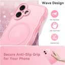 for iPhone 16 Case with MagSafe, Upgraded [Full Camera Protection] [Fit for MagSafe] [Mil-Grade Drop] Cute Wave Translucent Non-Slip Phone Case for iPhone 16 6.1",Pink