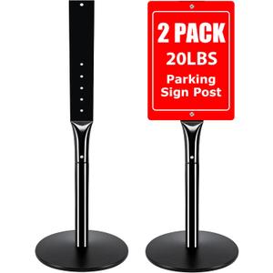 2Pack Heavy Duty Parking Sign Post for Outside, 20lbs Cast Iron Base Sign Post for Outdoor Sign Holder, Yard Sign Stand, Street Sign Post, 49" Height, Black
