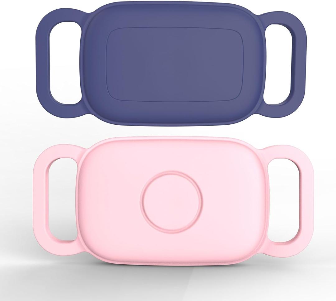 [2 Pack] Dog Collar Holder for Tile Pro 2024 Tracker, Waterproof Silicone case for Tile Life360 pro, Durable Flexible Scratch Resistant Cover Finder for pet cat Necklace Accessories(Blue/Pink)