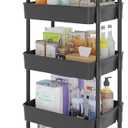 Calmootey 5-Tier Rolling Utility Cart with Drawer,Multifunctional Storage Organizer with Plastic Shelf & Metal Wheels,Storage Cart for Kitchen,Bathroom,Living Room,Office,Black