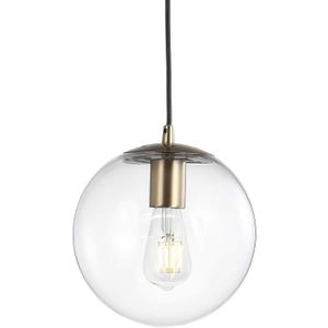 JONATHAN Y 7.75" Clear/Brass Gold Modern Globe LED Pendant Light, Industrial Hanging Ceiling Lamp for Kitchen Island, White Glass Globe Shade, LED Bulb Included (JYL9528C)