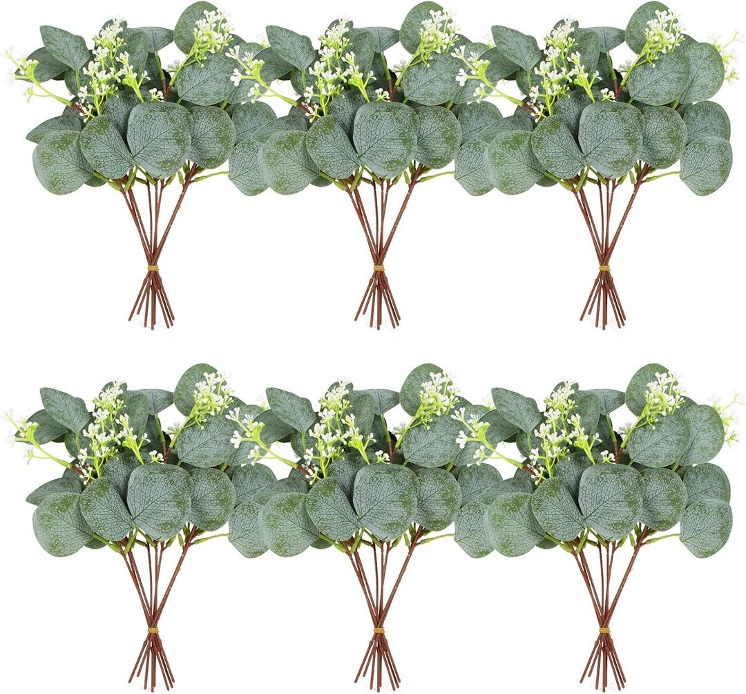 ZeKonan 40 Pieces of Artificial Greening Eucalyptus Stem Artificial White Seeds Plant Suitable for Family Wedding Vase Center Bouquet Flower Arrangement