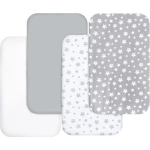 Bassinet Sheets for Baby Boys Girls 4 Pack(33" x 20"), Compatible with AirClub, Mika Micky, Baby Delight, Dream On Me, Koola Baby, AMKE and Other Rectangle Bassinet Mattress, Grey