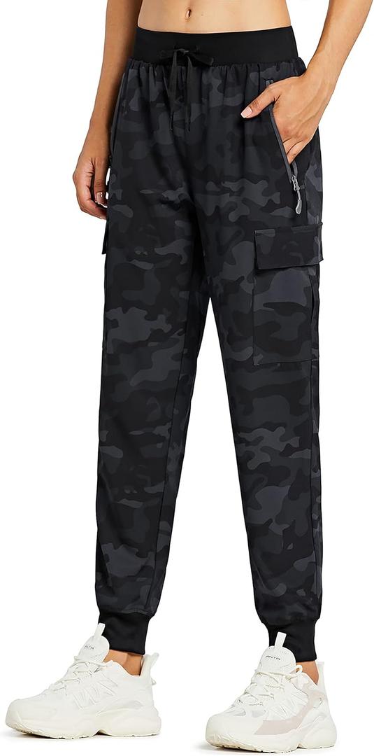 Libin Women's Cargo Joggers Lightweight Quick Dry Hiking Pants Athletic Lounge Casual TravelRegular (Large, Camo Black)