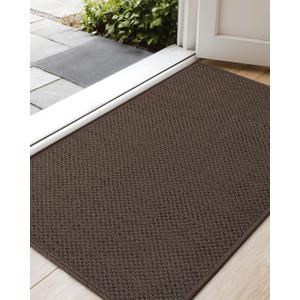 Color&Geometry Front Door Mat, 17"x29", Indoor Entrance Rug, Non-Slip, Washable, Low-Profile, Brown (Rolled-up NO Creases)