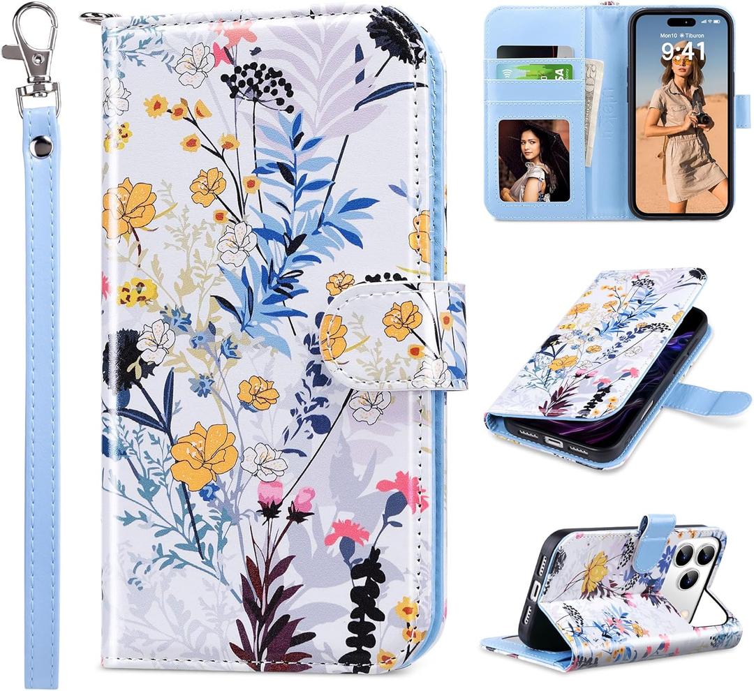 ULAK Compatible with iPhone 17 Pro Max Wallet Case with Card Holder, [RFID Blocking] PU Leather Case with Kickstand Card Slots Wrist Strap, Durable Shockproof Protective Cover 6.9 Inch, Forest