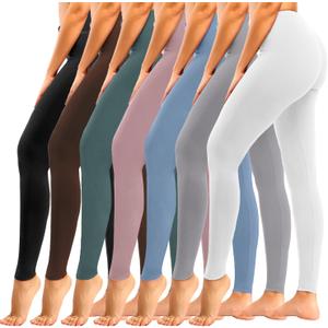 yeuG 7 Pack High Waisted Leggings for Women Tummy Control Soft Workout Yoga Pants Full Length & Capri (XX-Large-3X-Large, 011#black,coffe,green,rosy,blue,lightgrey,white)