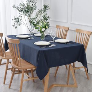 maxmill Textured Rectangular Tablecloth Water Resistance Antiwrinkle Spillproof Soft Jacquard Table Cloth for Dining Room, Buffet Banquet Parties and Holiday Dinners, 60 x 104 Inch, Navy Blue