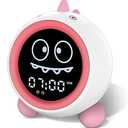 H-chin Kids Alarm Clock, Toddler Sleep Training Clock with Night Lights, Sound Machine, Time to Wake Dinosaur Alarm Clock for Children, Gift Ideas for Kids Toddler Boy Girl (Pink)