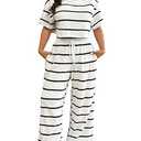 GORGLITTER Women's Plus Size Pajamas Set 2 Piece Floral Print Short Sleeve Tee with Long Pants Lounge Pj Sets Black and White Large Plus