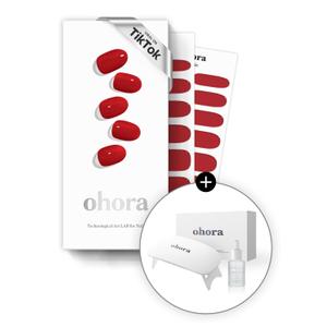 ohora Bundle Set (N Addict Starter Kit) - Red Solid Gel Nail Strips with UV/LED Lamp and Mini Remover, Salon-Quality, Long Lasting, Easy to Apply & Remove - Includes Prep Pads, Nail File, Wooden Stick