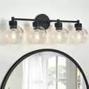 Bathroom Light Fixtures, Matte Black Vanity Light 4 Light, Bathroom Lights Over Mirror with Globe Glass Shade and Metal Base, Vanity Lights for Bathroom, Stairs, Kitchen