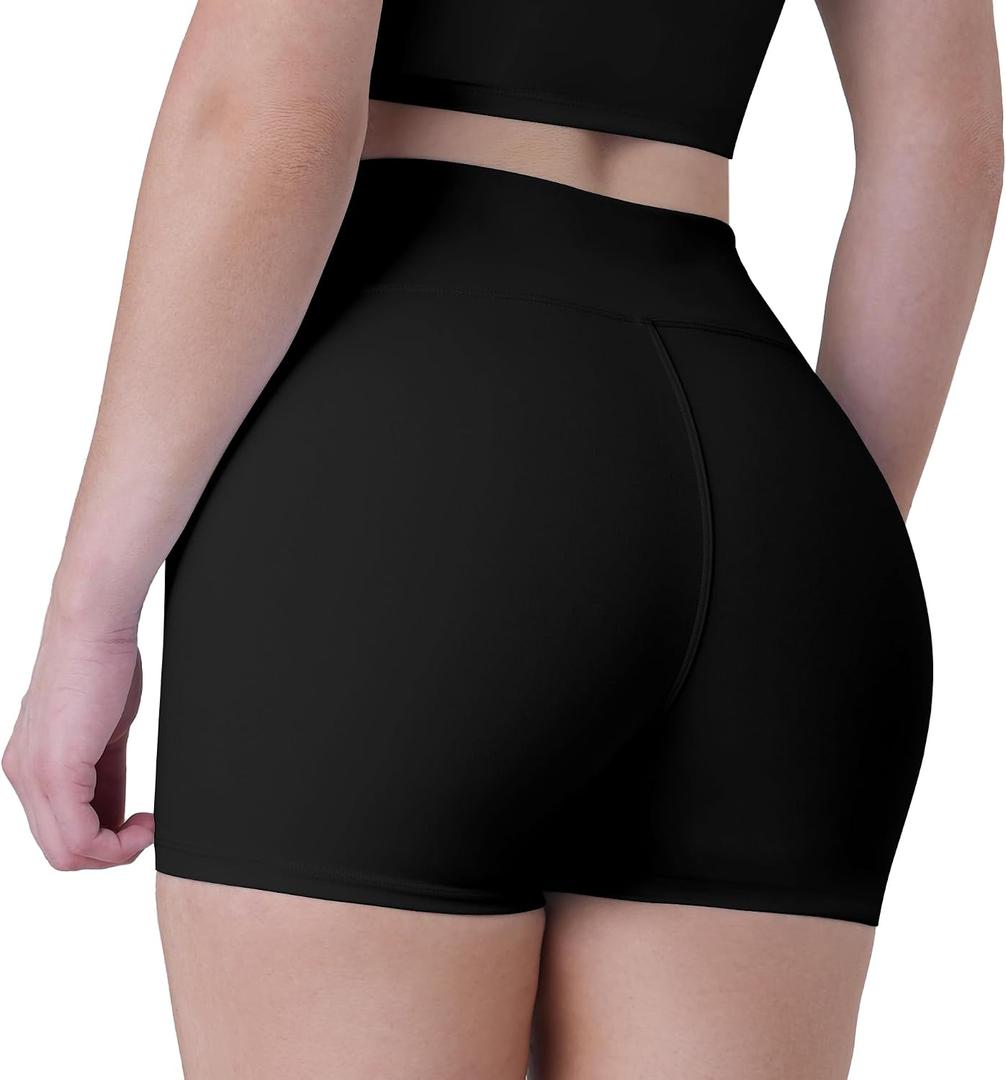 Women's Biker Shorts - High Waisted Yoga Gym Workout Running Shorts with Tummy Control (L)