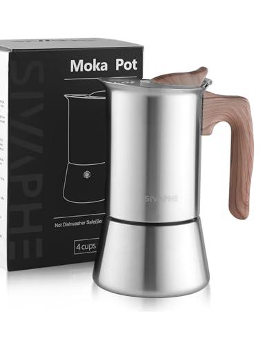 Sivaphe4 cups Stainless Steel Stovetop Espresso Coffee Maker | Induction Support 10 oz Intalian Moka Pot | Durable Cuban Coffee Maker 200ml(1 Cup=50ml)