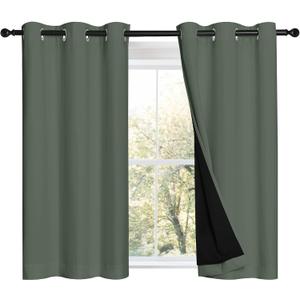 NICETOWN Dark Mallard 100% Blackout Curtains 45 inches Long, 2 Thick Layers Completely Blackout Window Treatment Thermal Insulated Lined Drapes for Small Window (1 Pair, 42 inches Width Each Panel)