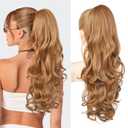 REECHO Ponytail Extension, 24" Claw Clip in Long Curly Wavy Ponytail Hair Extension Jaw Clip on Pony Tails Hairpiece for Women - Strawberry Blonde