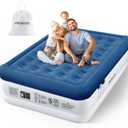 MoKo Air Mattress Queen with Built in Pump, 18'' Luxury Inflatable Mattress, 3 Min Fast Blow up Mattress with Dual-Chamber, Comfort Top - Velvety Air Bed for Home, Camping, Travel, Guests, White/Blue