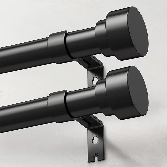 IFELS 2 Pack Heavy Duty Curtain Rods for Windows 72 to 144 Inch, 1 Inch Black Curtain Rods Set of 2 Pack for Outdoor, Farmhouse, Bedroom, Adjustable Easy Install Curtain Rods (A2,Black,30"-150"-2Pack)