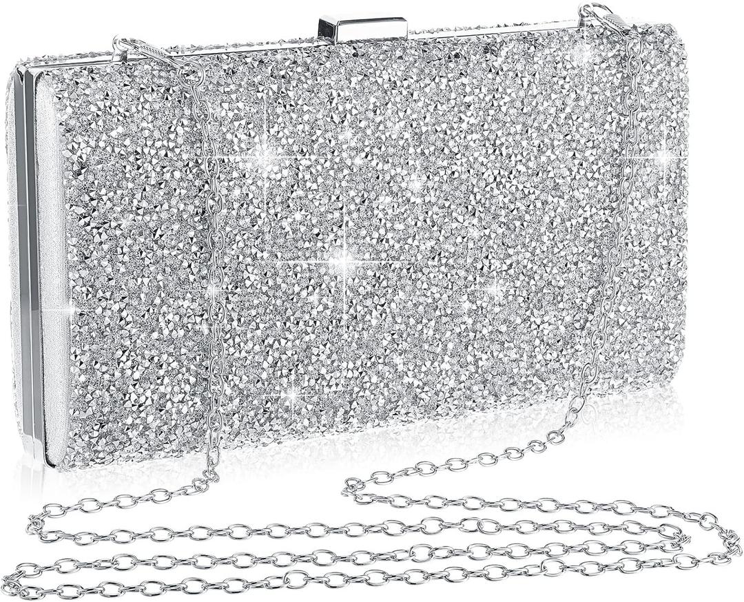 Clutch Purse Evening Bag Women Rhinestone Glitter Handbag Double Sided with Chain Crossbody Purse Shoulder for Wedding Party