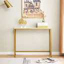 loglus Console Table for Entryway, Faux Marble MDF Sofa Table with Golden Frame (Single Layer, White Marble)