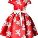 Toddler Baby Girls Christmas Dress Snowflake Print Wedding Formal Birthday Party Dresses with Bowknot Belt (Red)