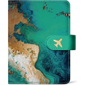 Passport Holder for Travel Essentials, RFID Blocking Leather Cover Wallet with Magnetic Closure, Aesthetic & Cute Passport Book Case for Women and Men - Coastline