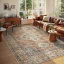 Lahome Oriental Washable Rugs 8x10, Non-Slip Soft 8x10 Rugs for Living Room Bedroom, Stain Resistant Ultra-Thin Vintage Accent Carpet for Dining Room Office Eleanor, Peach/Orange