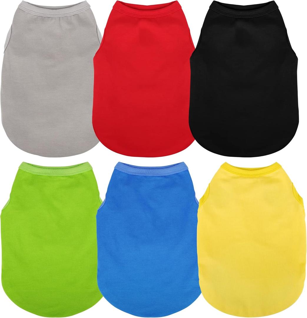 Paiaite 6 Pieces Plain Dog Shirt Sleeveless Puppy Cotton Dog Shirts Breathable Pet Apparel Tank Top Colorful Puppy Sweatshirt Clothes for Small Medium Dogs M (M-(8~14lb) | Chest(~18.1"))