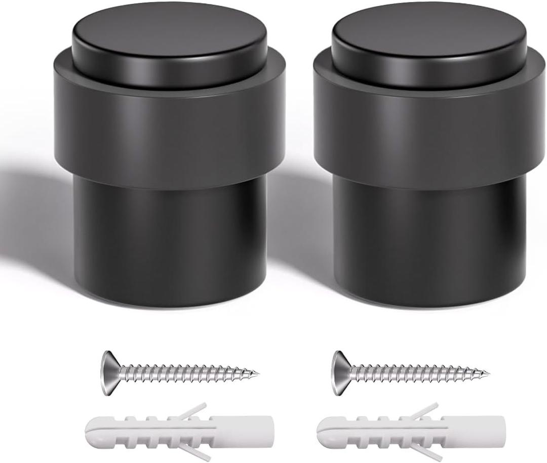 SANATO 25Pcs Black Door Stopper Floor Mounted with Black Rubber, Cylindrical 304 Stainless Steel Made