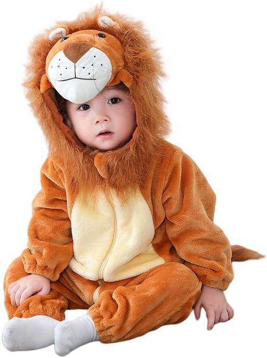Baby Boy Halloween Costume Toddler Lion Cosplay Zipper Romper Animal Dress Up Jumpsuit for Kids Fall Winter Outfit (0-3 Months, Orange)