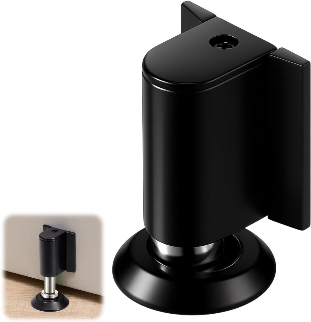 1 Pack Adjustable Magnetic Door Stoppers, Drilled Mount or No Drill Invisible Doorstops for Inside Door with Installation Screws and Adhesive Stickers, Protects Wall from Damage (Black)