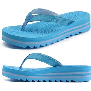 KuaiLu Women’s Flip Flops Ladies Yoga Mat Platform Thong Sandals Dressy Womans Lightweight Summer Slip On Beach Flip Flop Sandles, Soft Cushion Footbed, Arch Support Light Blue, Size 11