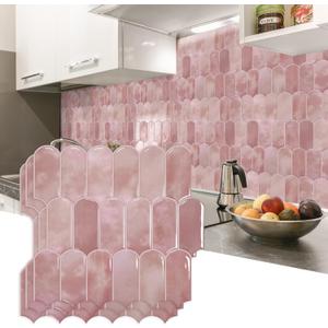 Vamos Tile Upgraded Thicker Design Peel and Stick Backsplash Tile, 10-Sheet Pinkish Beige Marble with Beige Grout Self Adhesive Vinyl Wall Tiles, Stick on Backsplash for Kitchen, Bathroom,RV,Pantry, Pink