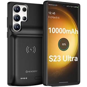 NEWDERY Galaxy S23 Ultra Battery Case 10000mAh, Qi Wireless Charging, Fast Charging, Sync Data Supported, Powerful Portable Rechargeable Charger Case for Samsung S23 Ultra 5G 6.8" Black